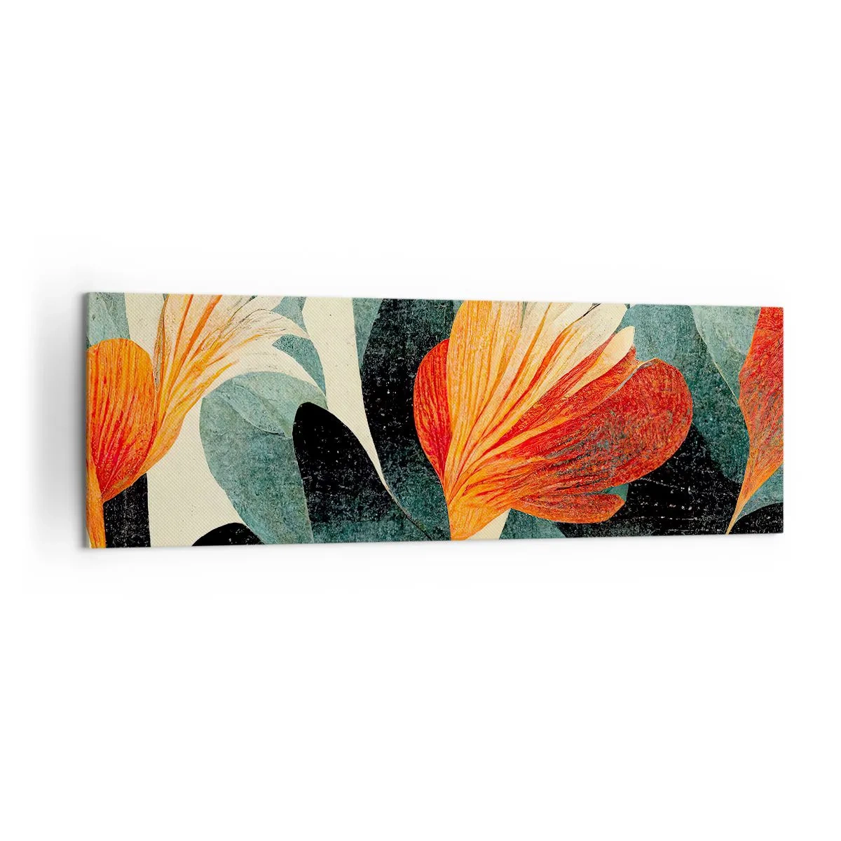 Impression sur toile - Image sur toile - Fleurs aux tons intenses d'orange et de vert - 160x50cm - La chaleur des tropiques et la fraîcheur de la verdure - Décoration murale moderne pour le salon et la chambre ARTTOR