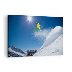 Impression sur toile - Image sur toile - Skieur dans les airs avec des montagnes en arrière-plan - 100x70cm - Danse avec les montagnes - Décoration murale moderne pour le salon et la chambre ARTTOR