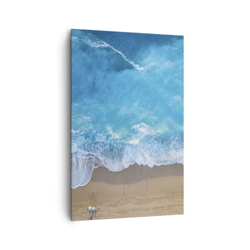 Impression sur toile - Image sur toile - Une vue plongeante sur la plage et les vagues de la mer - 80x120cm - La force du bleu - Décoration murale moderne pour le salon et la chambre ARTTOR