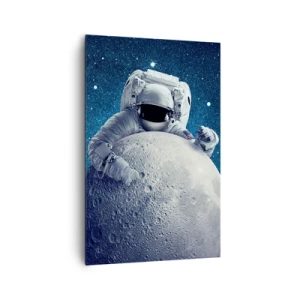 Impression sur toile - Image sur toile - Astronaute tenant la lune dans un ciel étoilé - 80x120cm - Comique de l'espace - Décoration murale moderne pour le salon et la chambre ARTTOR