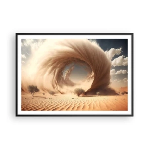 Affiche dans un cadre noir - Poster - Tourbillon de sable dynamique dans un désert avec des arbres - 100x70cm - Portail ouvert - Décoration murale moderne pour le salon et la chambre ARTTOR