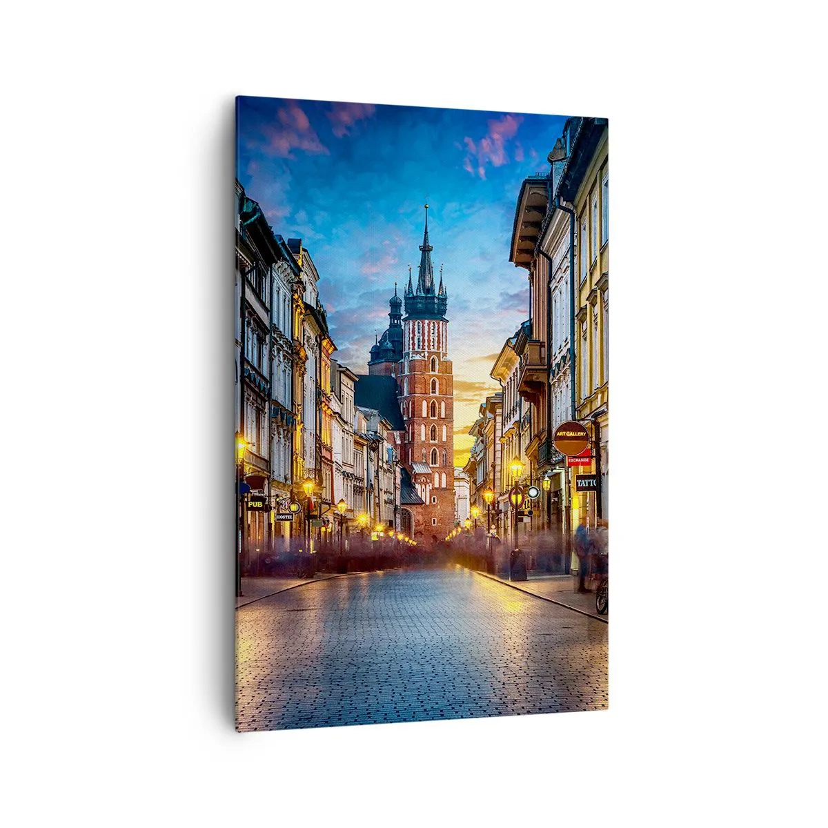 Impression sur toile - Image sur toile - Rue du soir avec vue sur la cathédrale de Cracovie - 80x120cm - La magie de Cracovie - Décoration murale moderne pour le salon et la chambre ARTTOR