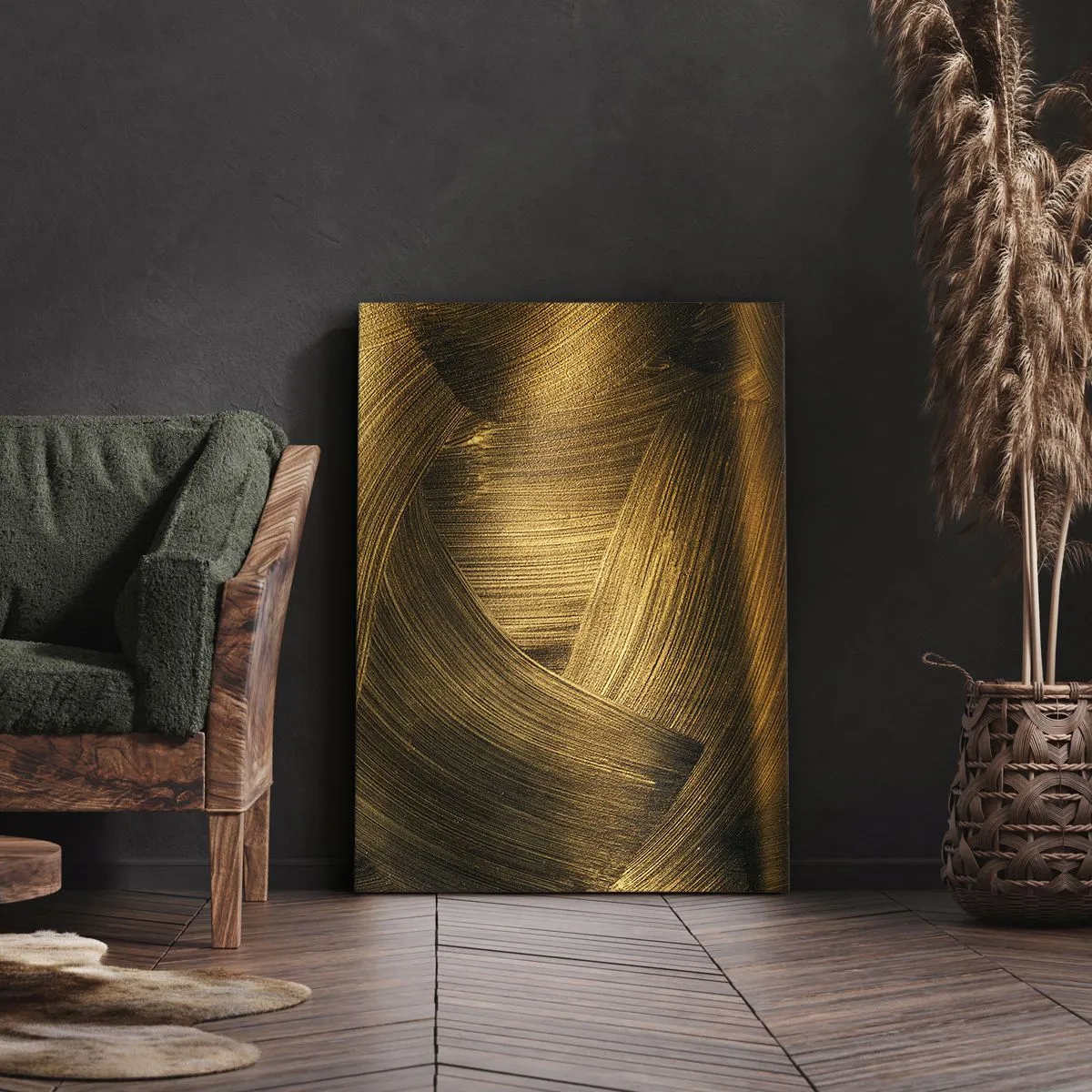 Impression sur toile - Image sur toile - Coups de pinceau abstraits dorés - 70x100cm - Dans un labyrinthe en or - Décoration murale moderne pour le salon et la chambre ARTTOR