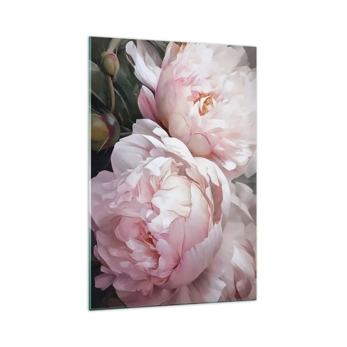 Impression sur verre - Image sur verre - Pivoines roses délicates en pleine floraison - 70x100cm - Arrêté en pleine floraison - Décoration murale moderne pour le salon et la chambre ARTTOR