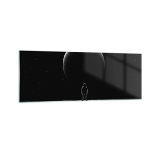Impression sur verre - Image sur verre - Un astronaute avec en arrière-plan une grande planète dans l'espace - 140x50cm - Face à face - Décoration murale moderne pour le salon et la chambre ARTTOR