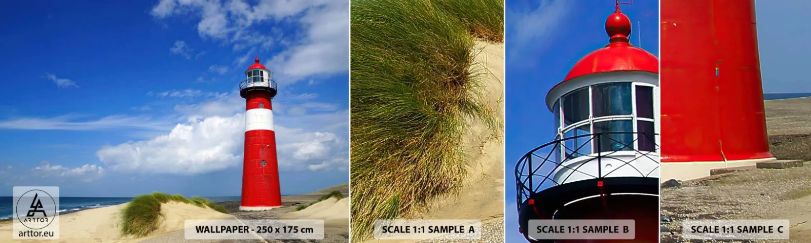 Échantillon de Papier Peint Autocollant Deluxe Sticker - Rêve de solitude - Paysage, Phare, Pays-Bas - 100x30 cm