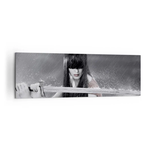 Impression sur toile - Image sur toile - Une femme avec une épée sous la pluie avec une apparence dynamique et mystérieuse - 160x50cm - Belle et dangereuse - Décoration murale moderne pour le salon et la chambre ARTTOR