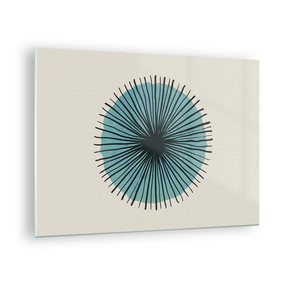 Impression sur verre - Image sur verre - Motif géométrique dans les tons turquoise et noir - 70x50cm - Rayonnant dans l'azur - Décoration murale moderne pour le salon et la chambre ARTTOR
