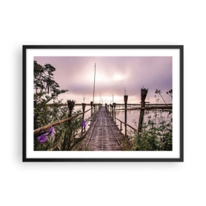 Affiche dans un cadre noir - Poster - Pont de bambou sur l'eau à l'aube - 70x50cm - Le silence et le calme d'Asie - Décoration murale moderne pour le salon et la chambre ARTTOR