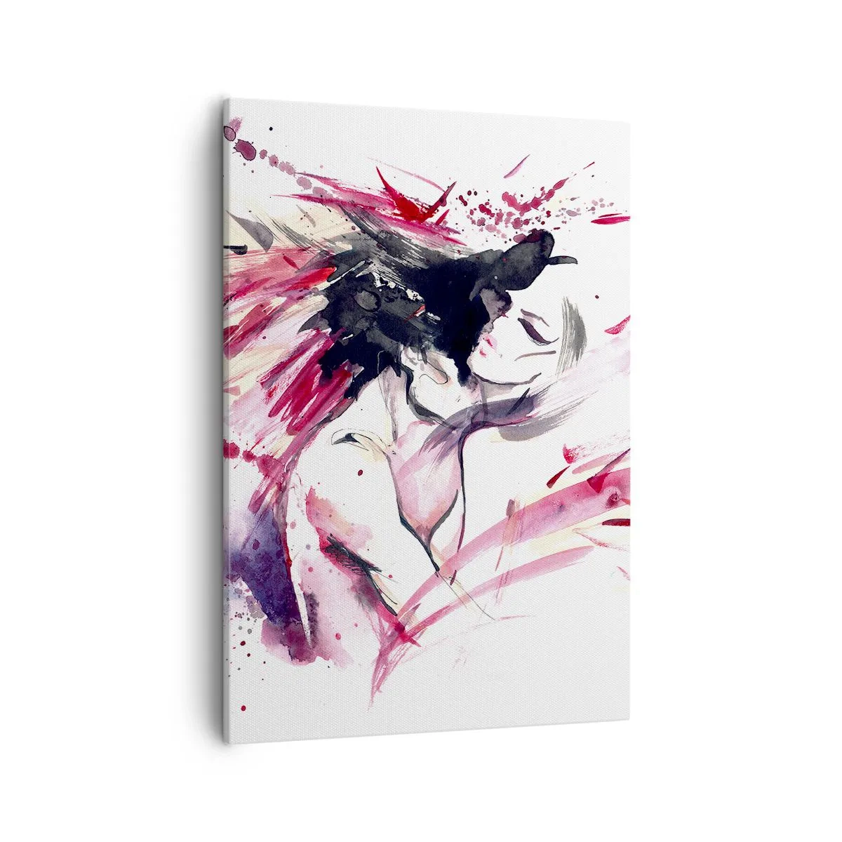 Impression sur toile - Image sur toile - Portrait abstrait d'une femme aux accents rouges dynamiques - 50x70cm - Un accomplissement amoureux - Décoration murale moderne pour le salon et la chambre ARTTOR