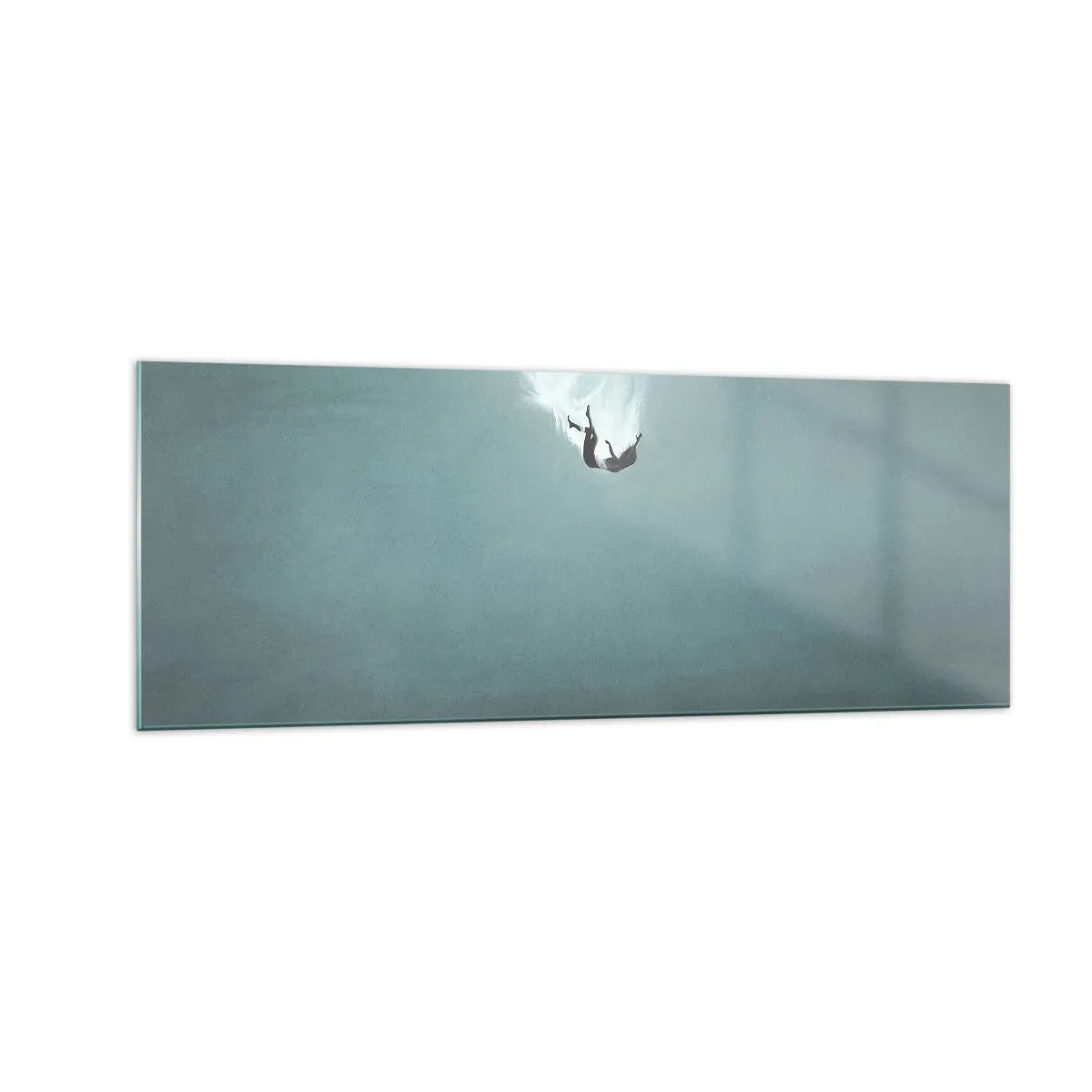 Impression sur verre - Image sur verre - Une silhouette immergée dans une eau turquoise profonde - 140x50cm - Dans les bras de l'océan - Décoration murale moderne pour le salon et la chambre ARTTOR