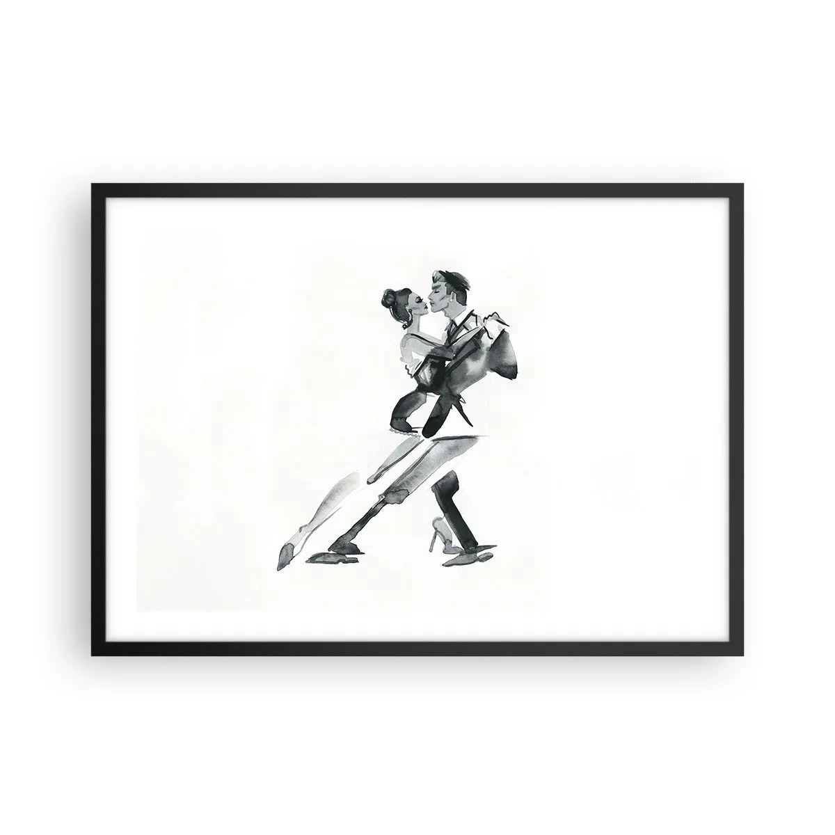 Affiche dans un cadre noir - Poster - Une illustration subtile d'un couple dansant dans un style monochrome. - 70x50cm - En un battement - Décoration murale moderne pour le salon et la chambre ARTTOR