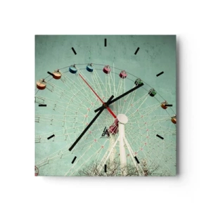 Horloge murale - Pendule murale - Une grande roue colorée contre un ciel bleu dans un style rétro - 30x30cm - Nous vous invitons à vous amuser - Décoration murale moderne pour le salon et la chambre ARTTOR