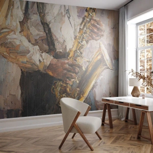 Papier Peint Photo Premium Canvas - C'est l'heure du solo - Saxophone, Musique, Peinture - 250x175 cm