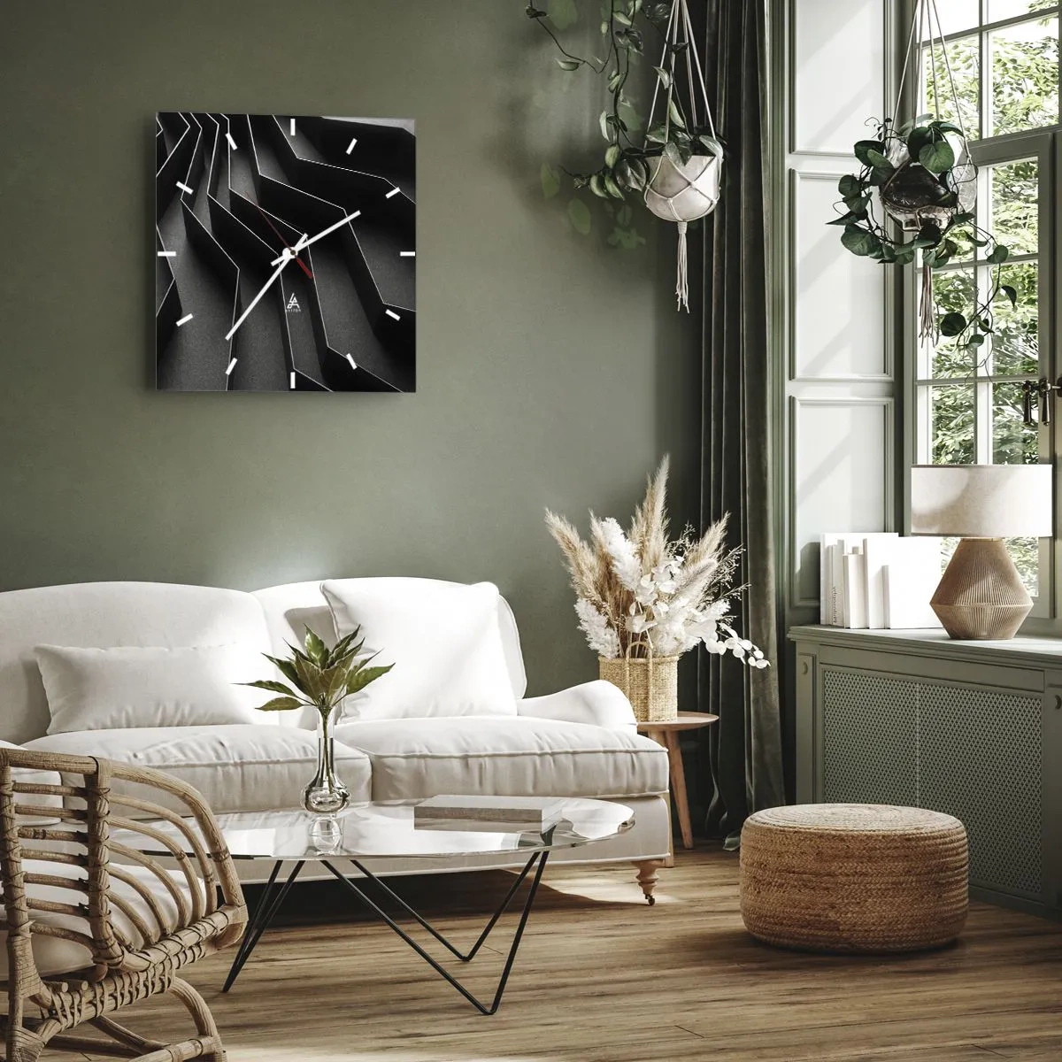 Horloge murale - Pendule murale - Abstraction en noir et blanc avec des structures géométriques - 30x30cm - Ordre spatial - Décoration murale moderne pour le salon et la chambre ARTTOR