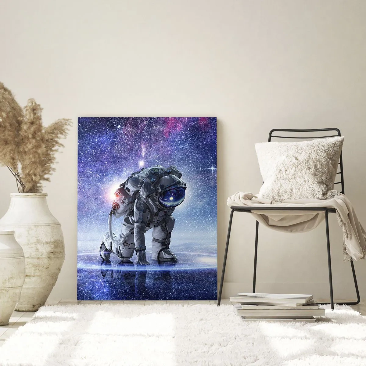 Impression sur verre - Image sur verre - Astronaute dans un paysage galactique - 80x120cm - Le ciel étoilé au dessus de moi - Décoration murale moderne pour le salon et la chambre ARTTOR