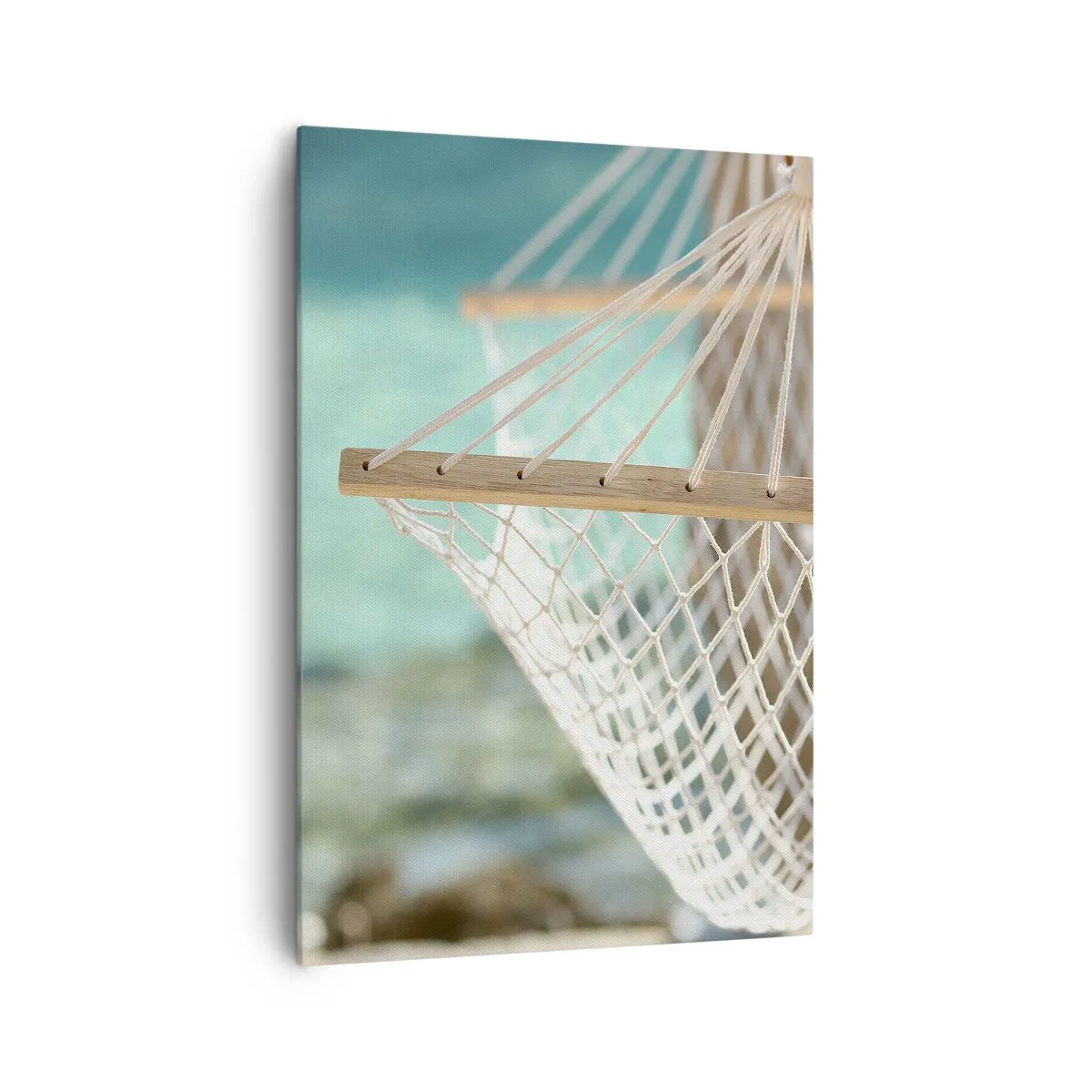 Impression sur toile - Image sur toile - Un hamac surplombant l'eau turquoise - 70x100cm - Le temps de la détente - Décoration murale moderne pour le salon et la chambre ARTTOR