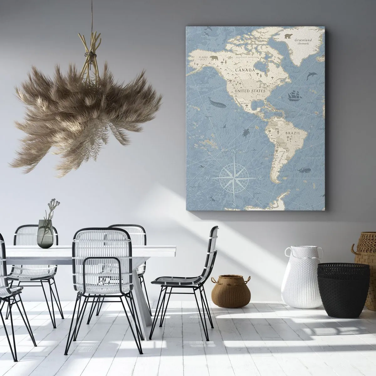 Impression sur toile - Image sur toile - Carte du monde décorative dans les tons bleu et beige - 50x70cm - Le monde à porter de main - Décoration murale moderne pour le salon et la chambre ARTTOR