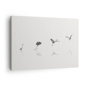 Impression sur toile - Image sur toile - Quatre silhouettes d'oiseaux se reflètent dans l'eau calme - 70x50cm - Quatre étapes simples - Décoration murale moderne pour le salon et la chambre ARTTOR