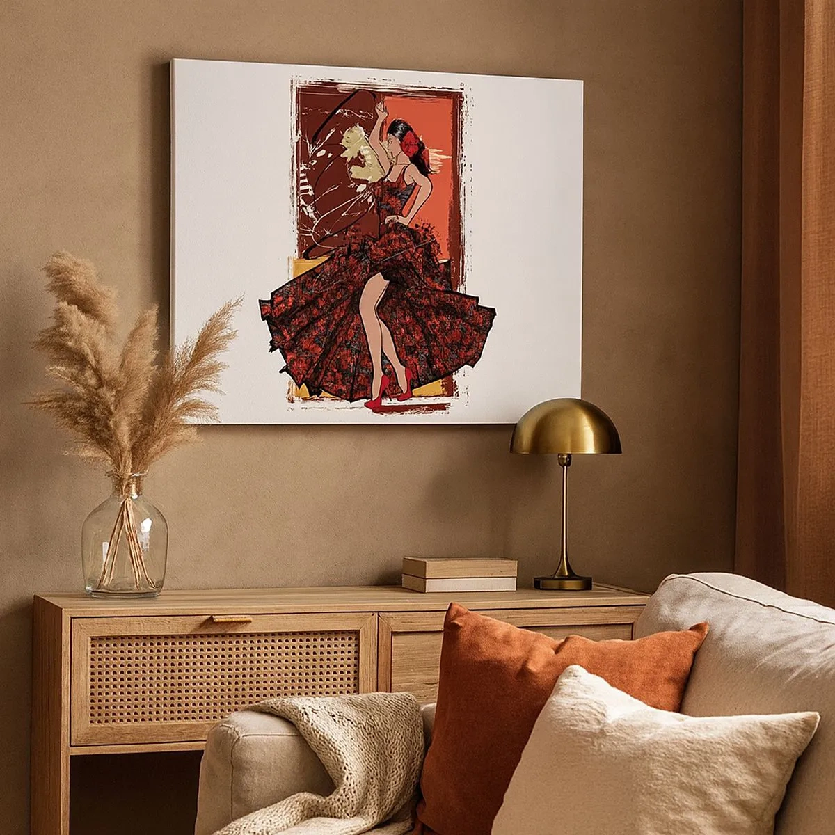 Impression sur toile - Image sur toile - Une danseuse en robe rouge et noire sur fond artistique - 70x50cm - Au rythme du cœur - Décoration murale moderne pour le salon et la chambre ARTTOR