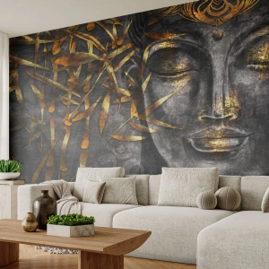 Papier Peint Photo Premium Canvas - Image de Bouddha zen avec des bambous dorés - 100x70cm - Ressentir le calme - Décoration murale moderne pour le salon et la chambre ARTTOR