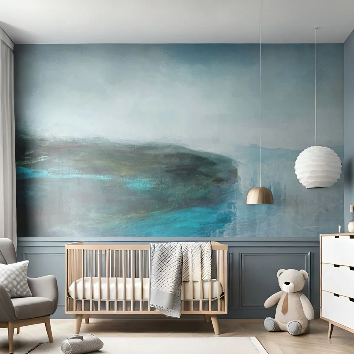Papier Peint Photo Premium Sand - Une composition picturale aux tons marins et bleus - 100x70cm - Abstraction nautique - Décoration murale moderne pour le salon et la chambre ARTTOR