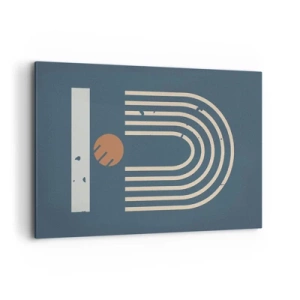 Impression sur toile - Image sur toile - Motif géométrique dans les tons bleu marine, beige et orange sur fond sombre - 120x80cm - Géométrie sur la grenade - Décoration murale moderne pour le salon et la chambre ARTTOR