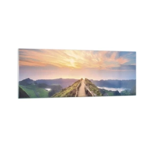 Impression sur verre - Image sur verre - Un sentier pittoresque sur une colline avec vue sur le coucher de soleil - 140x50cm - Proche du ciel - Décoration murale moderne pour le salon et la chambre ARTTOR