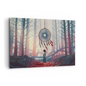 Impression sur toile - Image sur toile - Scène de forêt avec un attrape-rêves géant - 120x80cm - Rituel secret du bonheur - Décoration murale moderne pour le salon et la chambre ARTTOR