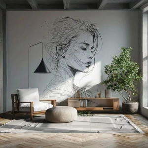 Papier Peint Photo Premium Canvas - Un portrait délicat d'une femme dans un style graphique minimaliste. - 100x70cm - Portrait en pensée - Décoration murale moderne pour le salon et la chambre ARTTOR