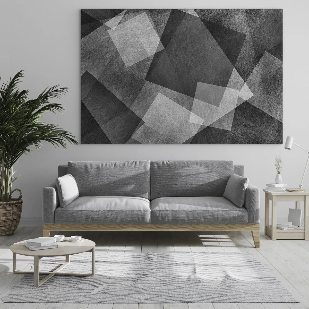 Impression sur verre - Image sur verre - Abstraction géométrique dans les tons de noir, blanc et gris - 100x70cm - Le symbole éternel de durabilité et d'ordre - Décoration murale moderne pour le salon et la chambre ARTTOR