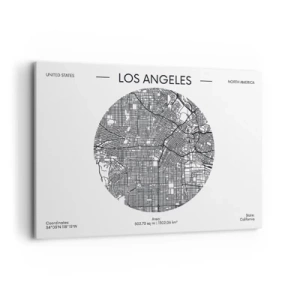 Impression sur toile - Image sur toile - Une carte de Los Angeles dans un style minimaliste en noir et blanc - 100x70cm - Anatomie de Los Angeles - Décoration murale moderne pour le salon et la chambre ARTTOR