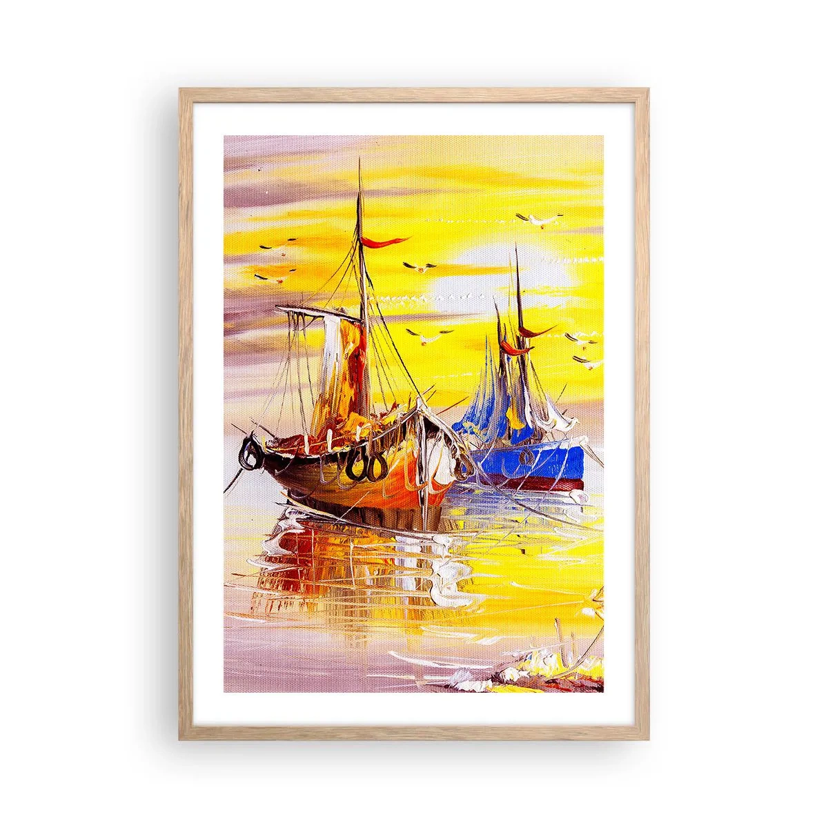 Affiche dans un chêne clair - Poster - Un repos bien mérité au port - 50x70 cm