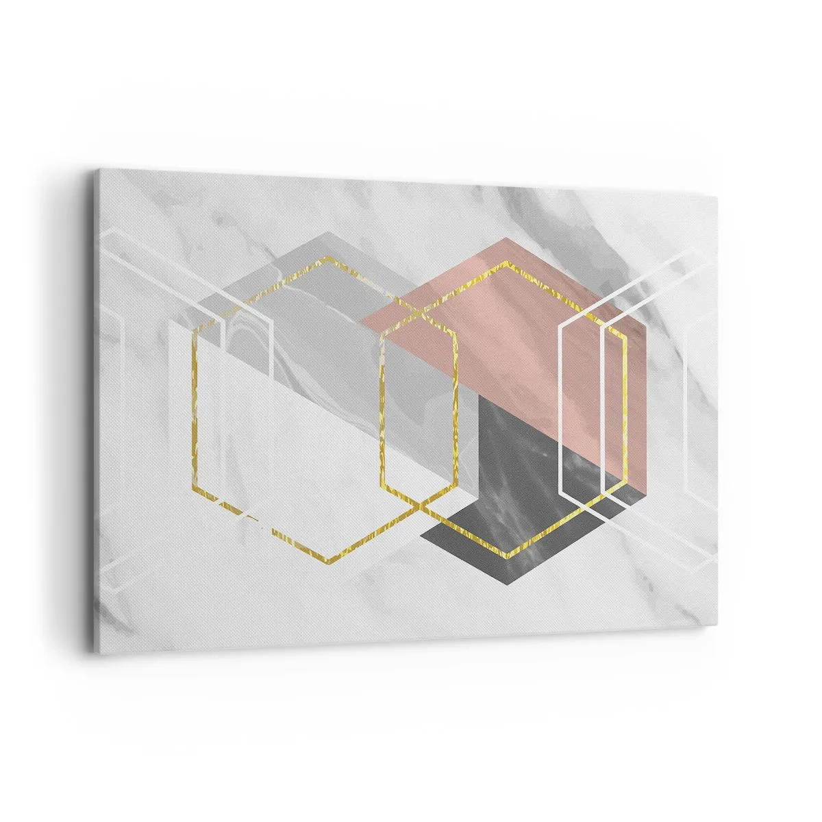 Impression sur toile - Image sur toile - Figures géométriques avec des accents d'or et de marbre - 100x70cm - Composition en chaîne - Décoration murale moderne pour le salon et la chambre ARTTOR