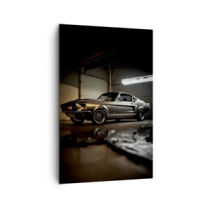 Impression sur toile - Image sur toile - Voiture classique dans un garage rétro - 80x120cm - Retour dans le passé - Décoration murale moderne pour le salon et la chambre ARTTOR