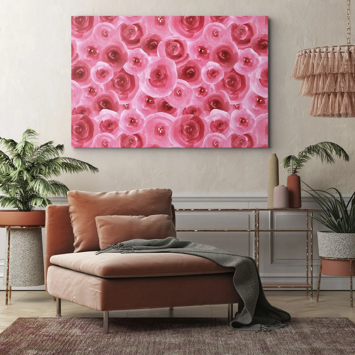 Impression sur toile - Image sur toile - Roses délicates dans des tons pastel de rose - 70x50cm - Roses en-haut et en-bas - Décoration murale moderne pour le salon et la chambre ARTTOR