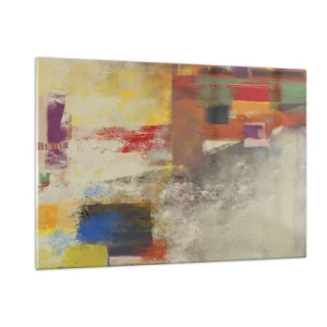 Impression sur verre - Image sur verre - Abstraction colorée avec des formes géométriques - 120x80cm - Géométrie des couleurs - Décoration murale moderne pour le salon et la chambre ARTTOR