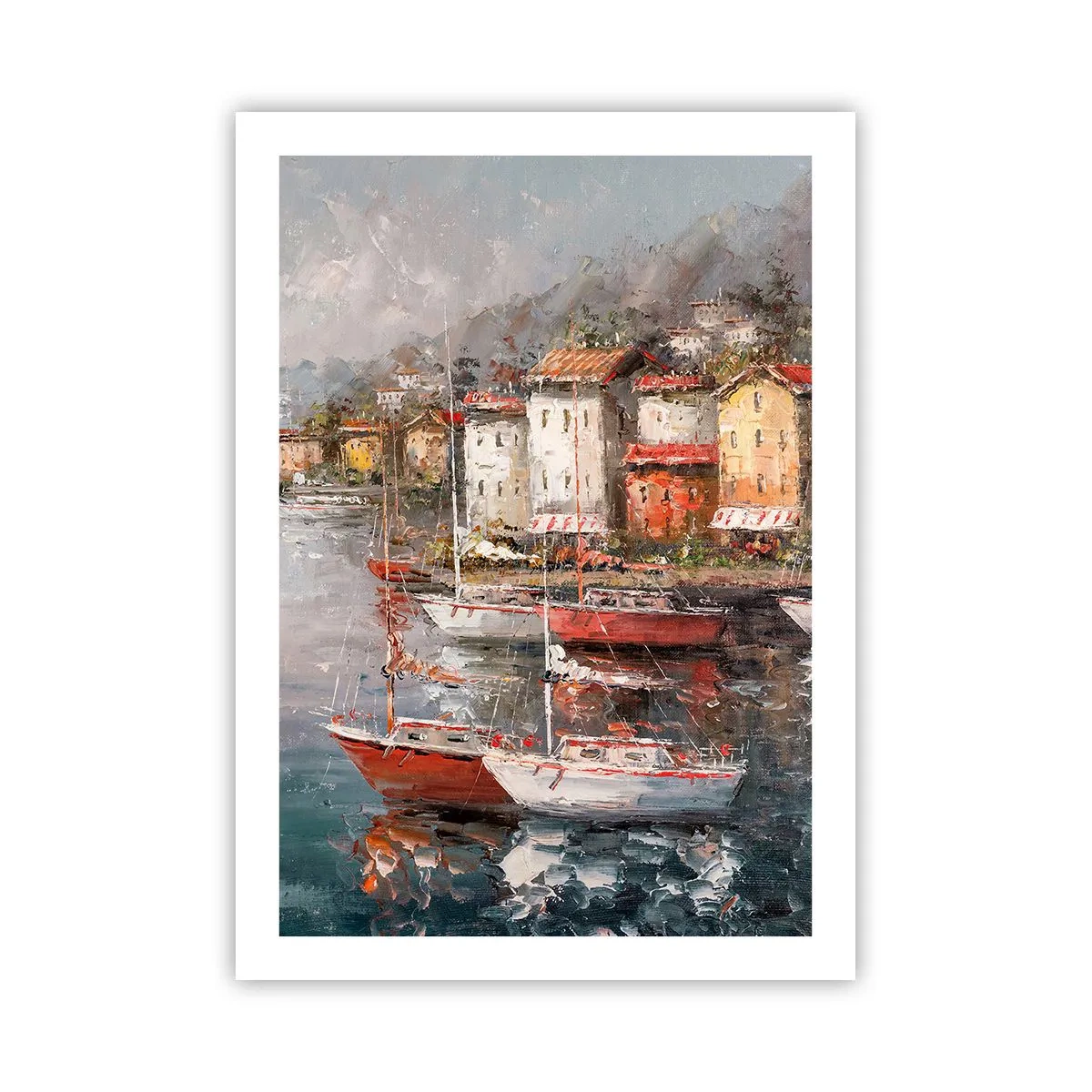 Affiche - Poster - Un port pittoresque avec des voiliers de style impressionniste - 50x70cm - Havre romantique - Décoration murale moderne pour le salon et la chambre ARTTOR
