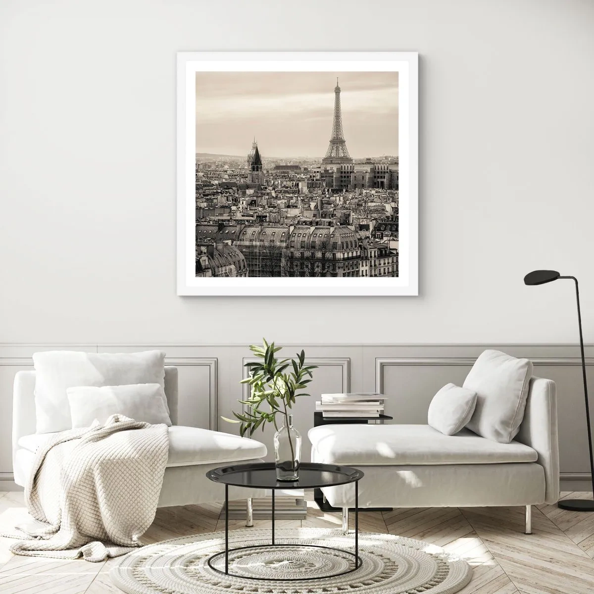 Affiche dans un cadre blanc - Poster - Sur les toits de Paris - 30x30 cm