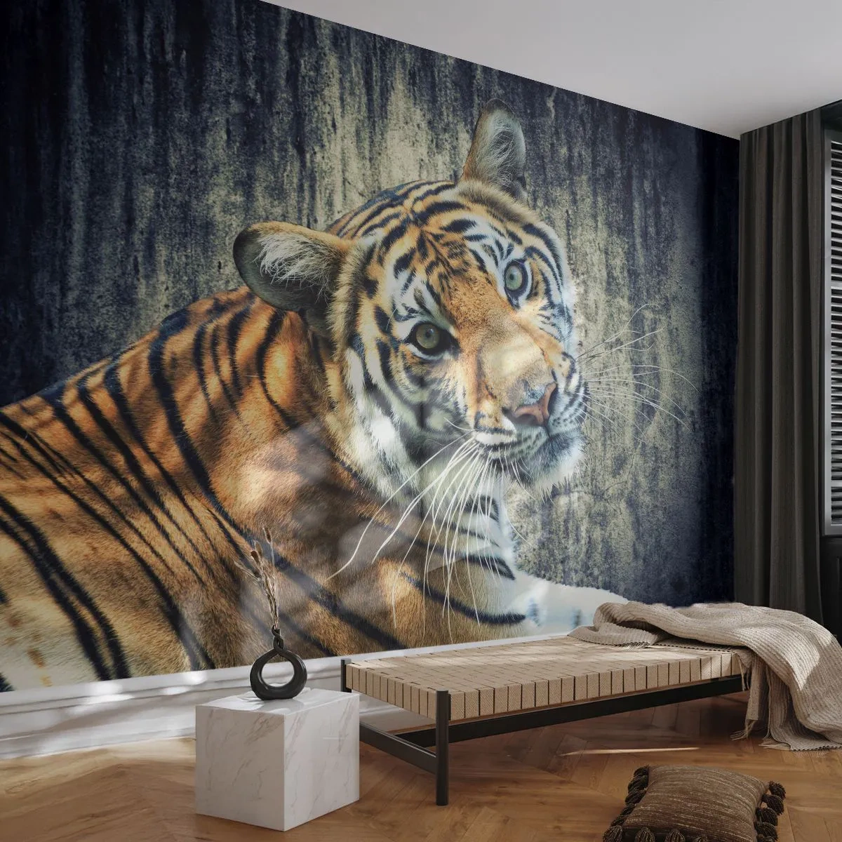 Papier Peint Autocollant Deluxe Sticker - Portrait dans les flots de lumière - Animaux, Tigre, Afrique - 250x175 cm