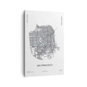 Impression sur toile - Image sur toile - Une carte de San Francisco dans un style minimaliste en noir et blanc. - 80x120cm - Anatomie de San Fransisco - Décoration murale moderne pour le salon et la chambre ARTTOR