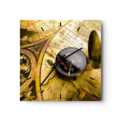Horloge murale - Pendule murale - Une boussole antique sur fond d'une vieille carte du monde - 30x30cm - Ou peut-être jusqu'au bout du monde ? - Décoration murale moderne pour le salon et la chambre ARTTOR