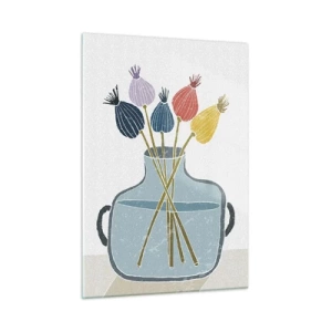 Impression sur verre - Image sur verre - Têtes de coquelicots décoratives dans une cruche de style graphique - 50x70cm - Comme s'il avait semé des graines de pavot - Décoration murale moderne pour le salon et la chambre ARTTOR