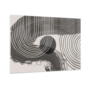 Impression sur verre - Image sur verre - Abstraction moderne avec des lignes noires et blanches et un ovale - 100x70cm - L'ovale gagne - Décoration murale moderne pour le salon et la chambre ARTTOR