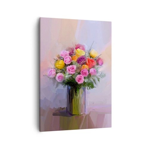 Impression sur toile - Image sur toile - Un bouquet de roses colorées dans un vase en verre - 50x70cm - Beauté conservée - Décoration murale moderne pour le salon et la chambre ARTTOR