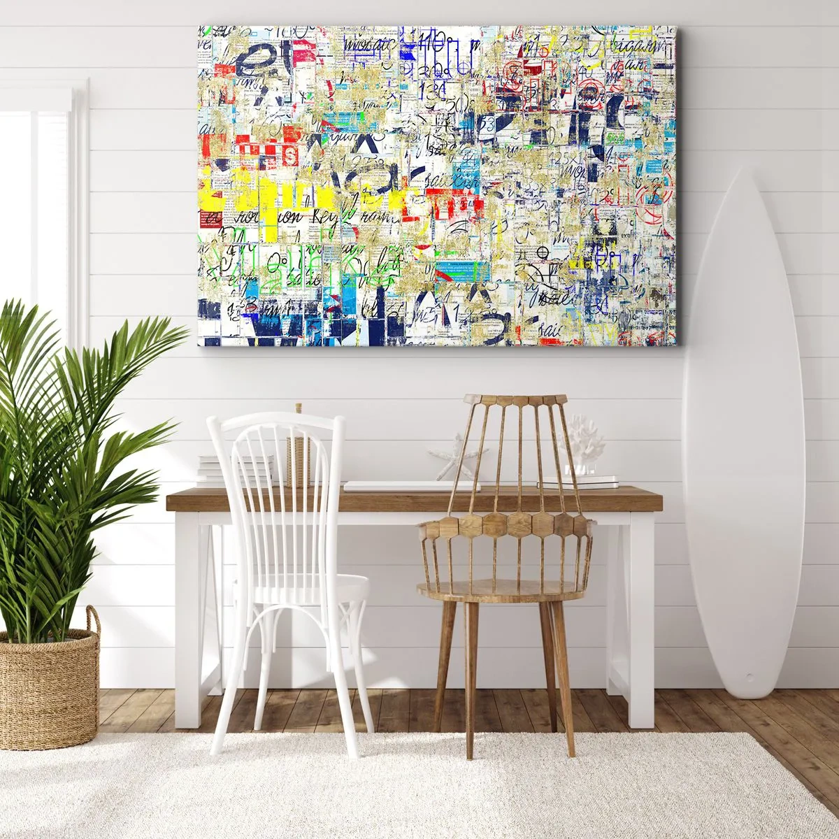 Impression sur toile - Image sur toile - Graffiti abstrait avec inscriptions et motifs colorés - 70x50cm - Ca fait juste plaisir aux yeux - Décoration murale moderne pour le salon et la chambre ARTTOR