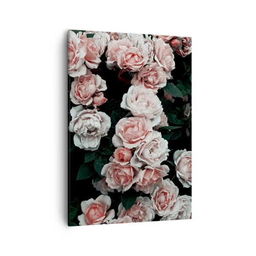 Impression sur toile - Image sur toile - Roses roses sur fond sombre dans une composition subtile - 50x70cm - Ensemble de rose - Décoration murale moderne pour le salon et la chambre ARTTOR