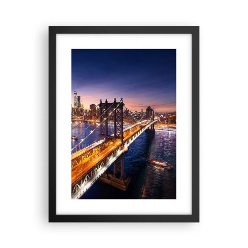 Affiche dans un cadre noir - Poster - Un pont lumineux au cœur de la ville - 30x40 cm