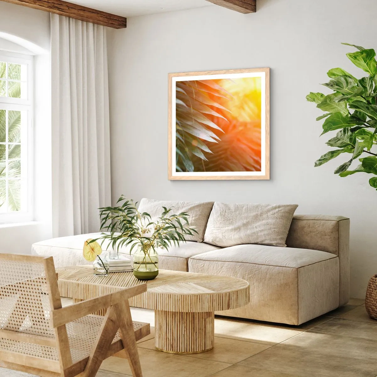 Affiche dans un chêne clair - Poster - Matinée dans la jungle - 40x40 cm