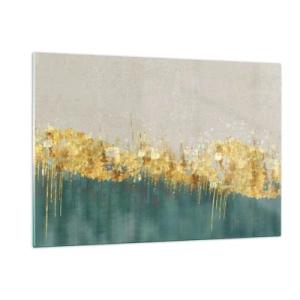 Impression sur verre - Image sur verre - Les accents dorés créent une frontière entre le beige et le vert bouteille - 120x80cm - La frontière dorée - Décoration murale moderne pour le salon et la chambre ARTTOR